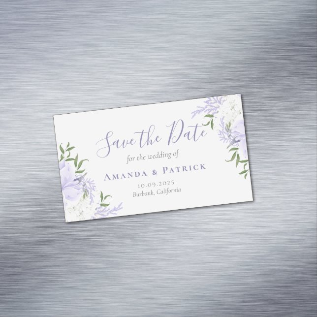 Botanischer Periwinkle Wasserfarbe Save the Date Magnetische Visitenkarte (Beispiel)
