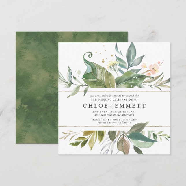 Botanischer Platz-Hochzeit vom Gold Pink Floral Bo Einladung (Vorne/Hinten)