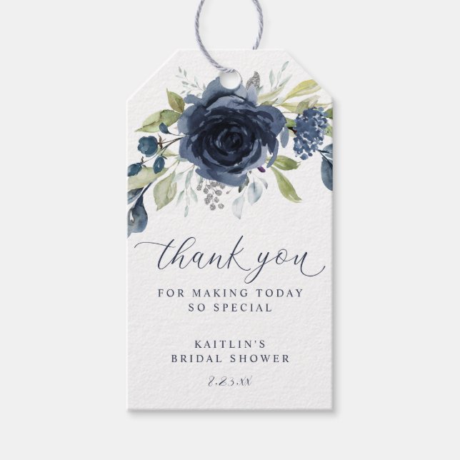 Botanischer Polterabend von Navy Blue Floral Geschenkanhänger (Vorderseite)