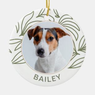 Botanischer Print Hund Foto und Name Weihnachten Keramik Ornament