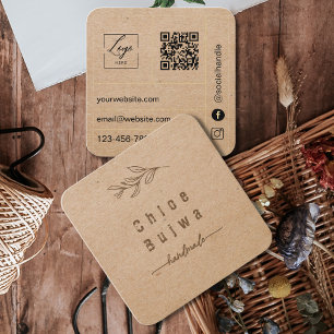Botanischer QR-Code Kraft Handmade mit Liebe Quadratische Visitenkarte