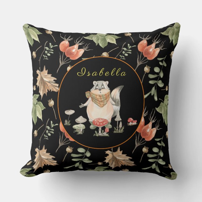 Botanischer Raccoon Anpassen von Text, Farbe 20 "X Kissen (Vorderseite)