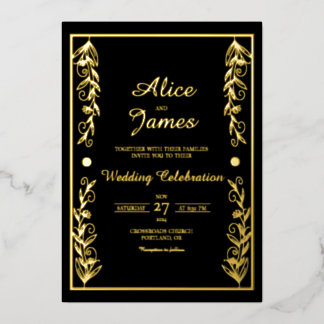 Botanischer Rahmen Elegante schwarze Goldfolie-Hoc Folieneinladung