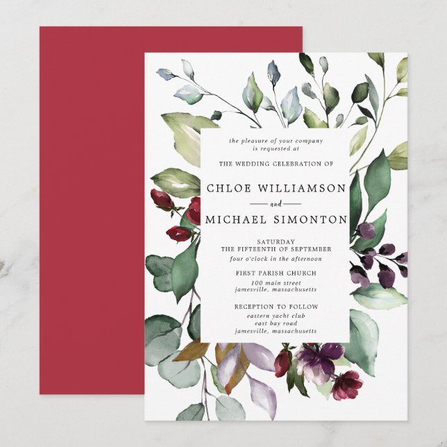 Botanischer Rahmen Hinweis auf Herbstdutenhochzeit Einladung (Vorne/Hinten)