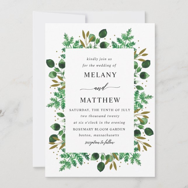 Botanischer Rahmen Hochzeit Einladung_Schnee Einladung (Vorderseite)