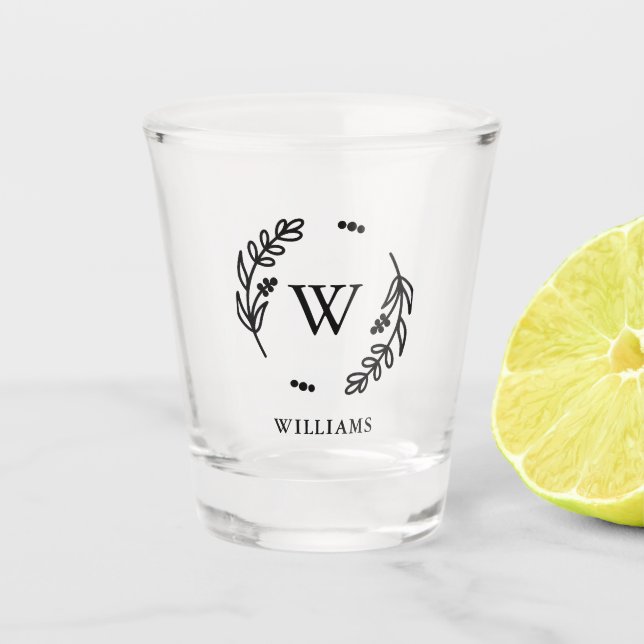 Botanischer Rahmen-Monogramm Schnapsglas (Vorderseite)