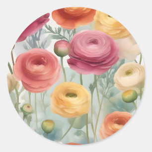 Botanischer Ranunculus florales Muster Runder Aufkleber
