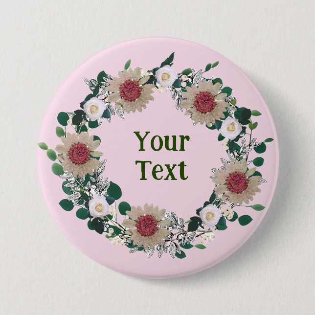 "Botanischer rosa Blumenreath Lapel Akzent Button (Vorderseite)