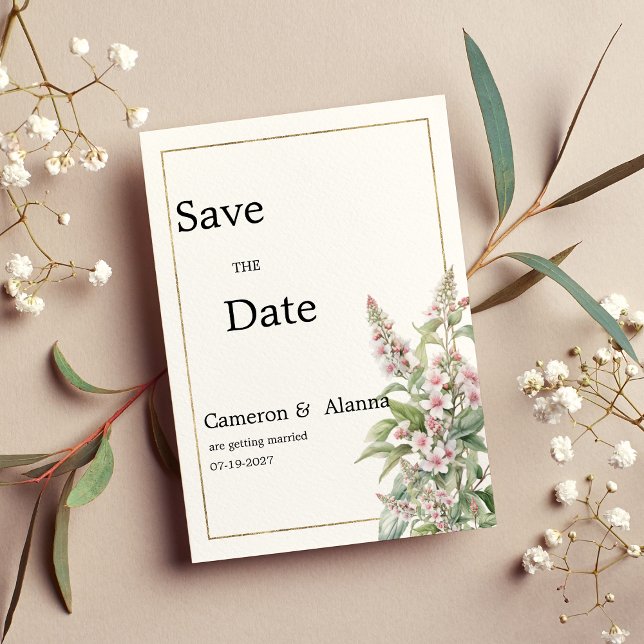 Botanischer Rosa-Minze-Blume-Bouquet Save the Date Einladung (Botanical pink mint flower bouquet Save the Date)