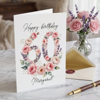 Botanischer Rosen-Schamrot-60.-Geburtstag Karte