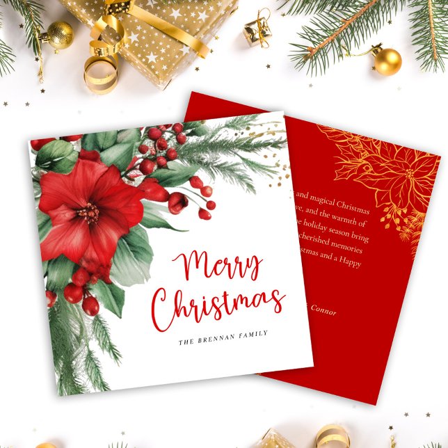 Botanischer Roter Frohe Weihnachten (Botanical Red Merry Christmas Holiday Card)