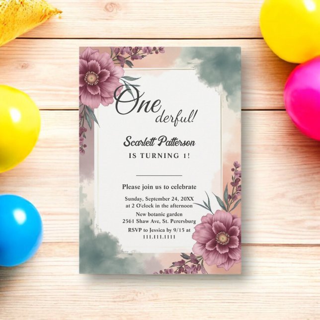 Botanischer Rustikaler Wasserfarbenflor 1. Geburts Einladung (Von Creator hochgeladen)