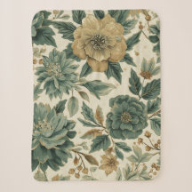 Botanischer Salbei Celadon Waldgrün Gold Floral