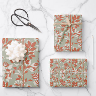 Botanischer Salbei Koralle Poetisch Blumig Elegant Geschenkpapier Set