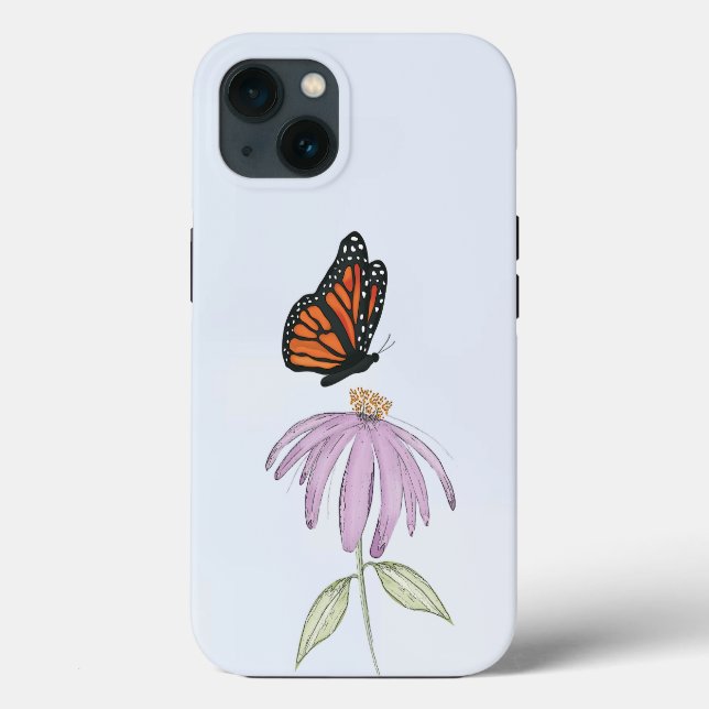 Botanischer Schmetterling und Lila Blütennatur Case-Mate iPhone Hülle (Rückseite)