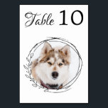 Botanischer Schwarz-weißer Hund Hochzeit Modernes  Tischnummer<br><div class="desc">Tischnummern von deinen Haustieren! Bringen Sie Ihren besten Hund, die beste Katze und jedes Haustier in Ihre Hochzeit mit eigenen Tischnummern für Ihre Gäste. Ideal für Hundeliebhaber, und eine besondere Tischnummer wird bei Ihrer Hochzeit ein Hit sein. Einfach aber elegant weiß mit Eukalyptus-Blätter. Passen Sie dieses Lieblingshilfeschild mit Ihrem Hund,...</div>