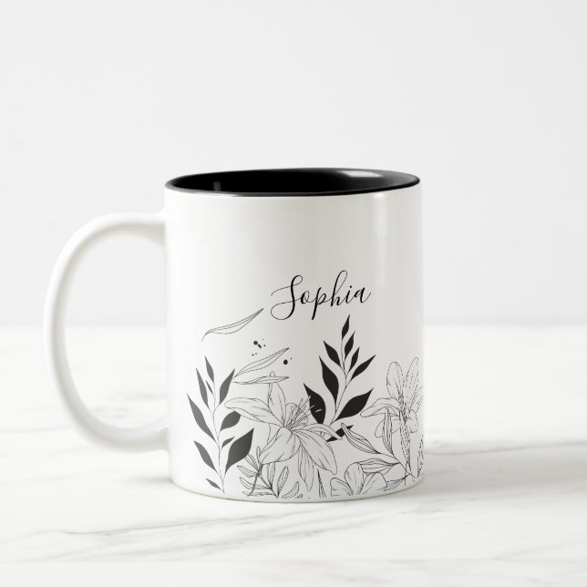 Botanischer schwarz-weißer Name Zweifarbige Tasse (Links)
