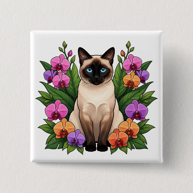 botanischer siamesischer Katzenknopf Button (Vorderseite)