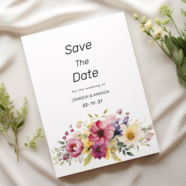 Botanischer Sommer bunt blumenreich Save the Date Einladung (Botanical summer colorful floral Save The Date)
