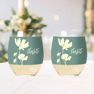 Botanischer Sommerkosmos Blume Silhouetten Weinglas Ohne Stiel