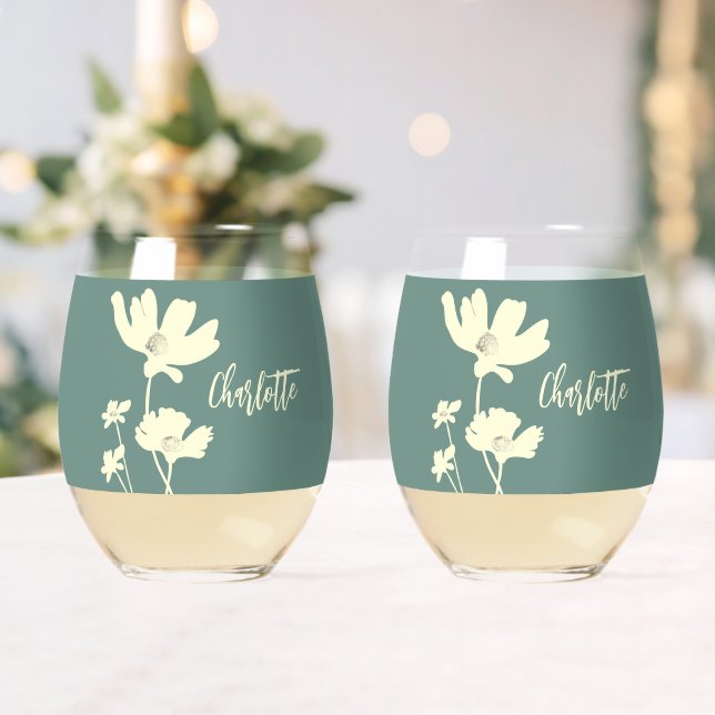 Botanischer Sommerkosmos Blume Silhouetten Weinglas Ohne Stiel (Insitu (Hochzeit))