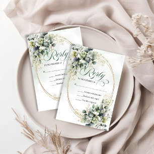 Botanischer Staubgrün-Aquarell-Grün-Gold-RSVP RSVP Karte