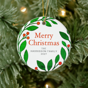 Botanischer Stechpalmenkranz Weihnachten Familie 1 Keramik Ornament