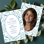 Botanischer Stern-Bar Bat Mitzvah-Foto Einladung<br><div class="desc">Perfekte Karte, um eine Fledermausmitzvah, Bar mitzvah oder andere jüdische Feier anzukündigen! Handgemachte Aquarellkunst für Sie auf der Vorderseite und Foto auf der Rückseite! Vollständig anpassbar! Klicken Sie auf "Personalisieren" oben, um den Text zu bearbeiten und Ihr eigenes Foto hinzuzufügen. Klicken Sie auf "Bearbeiten mit dem Design-Tool", um die Schriftart,...</div>