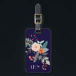Botanischer Tag für Monogramm Gepäckanhänger<br><div class="desc">Ein buntes Spray von botanischen grafischen Blume schmückt dieses Gepäckanhänger und kann mit drei Monogramm-Initialen und Ihren Kontaktinformationen auf der Rückseite personalisiert werden. Der Hintergrund ist ein reichhaltiges Marineblau.</div>