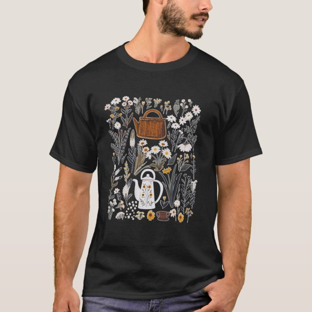 Botanischer Teegarten Rustikales Blumendesign T-Shirt (Vorderseite)