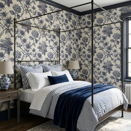 Botanischer Toile-Druck | Hortensie und Stranddist Tapete