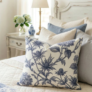 Botanischer Toile-Stoff   Hortensie & Stranddistel Dekokissen