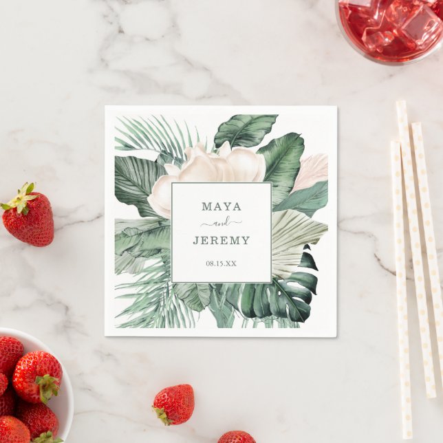 Botanischer tropischer Strand mit Flora und Fauna  Serviette (Beispiel)