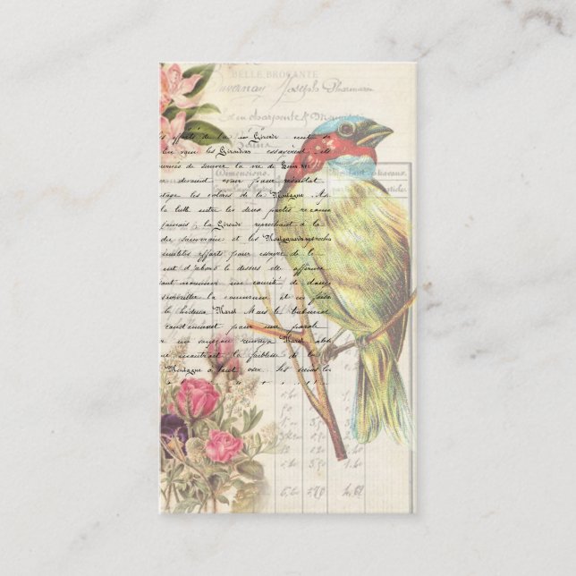 Botanischer Vintager Vogel-Decoupage Visitenkarte (Vorderseite)