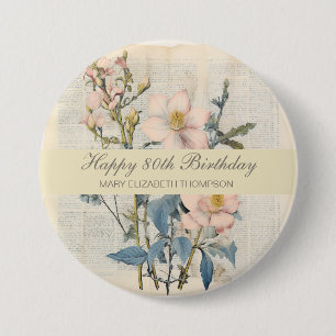 Botanischer Vintaqe Wildblume 80. Geburtstag Button