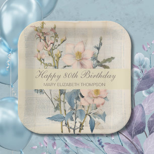 Botanischer Vintaqe Wildblume 80. Geburtstag Pappteller