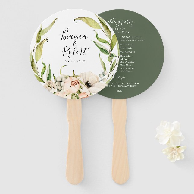 Botanischer Wald Blumenkranz Hochzeitshandfan Fächer (Vorne und Hinten)