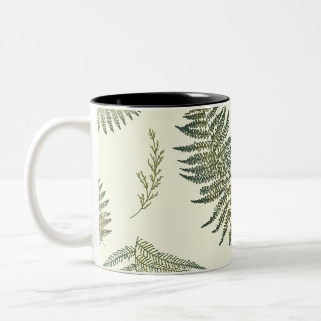 Botanischer Wald Ferns 1.1 Gelbe Creme BG Zweifarbige Tasse (Links)