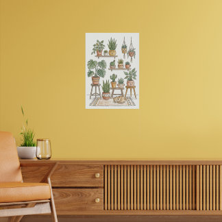 Botanischer Wandkunst-Druck mit Katze Pflanzenlieb Poster