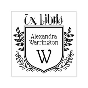 Botanischer Wappenkamm Ex Libris #2 Buchname Initi Permastempel