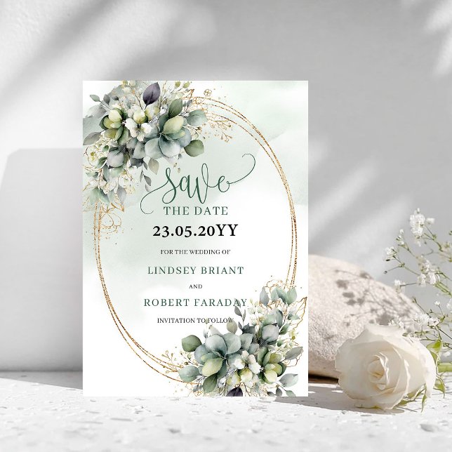Botanischer Wasserfarben-Grün-Gold Save The Date (Botanical Watercolor Green Gold Save The Date)