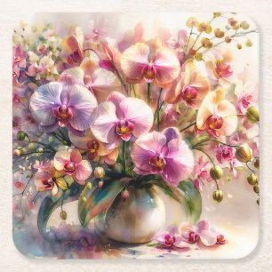 Botanischer Wasserfarben - Orchideen-Blumenkunst Rechteckiger Pappuntersetzer