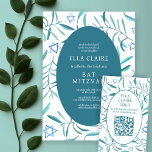 Botanischer Watercolor Star David Bar Bat Mitzvah  Begleitkarte<br><div class="desc">Perfekte Einschließkarte, um eine Fledermausmitzvah, Bar mitzvah oder andere jüdische Feier anzukündigen! Handgemachte Aquarellkunst für Sie auf der Vorder- und Rückseite! Vollständig anpassbar! Klicken Sie auf "Personalisieren" oben, um den Text zu bearbeiten und Ihren Link zum QR-Code hinzuzufügen. Klicken Sie auf "Bearbeiten mit dem Design-Tool", um die Schriftart, Farben und...</div>