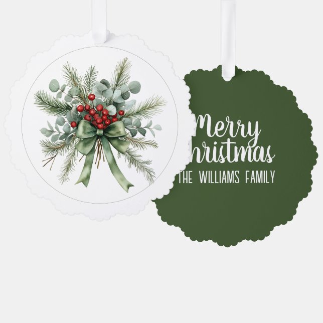 Botanischer Weihnachtskranz  Ornament Karte (Vorderseite/Rückseite)
