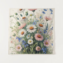 Botanischer Wildblumen-Wasserfarbenposter – Motiva Wandteppich