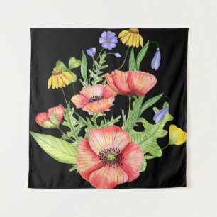 Botanischer Wildblumenstrauß Wasserfarbenkunst Wandteppich