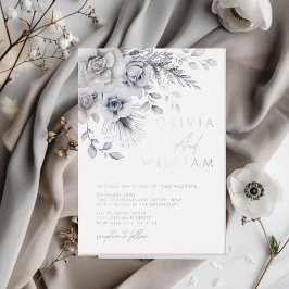 Botanischer Winter floral Elegante Silberhochzeit Folieneinladung