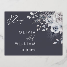 Botanischer Winter Floral Elegante Silver RSVP Kar Folie Einladungspostkarte
