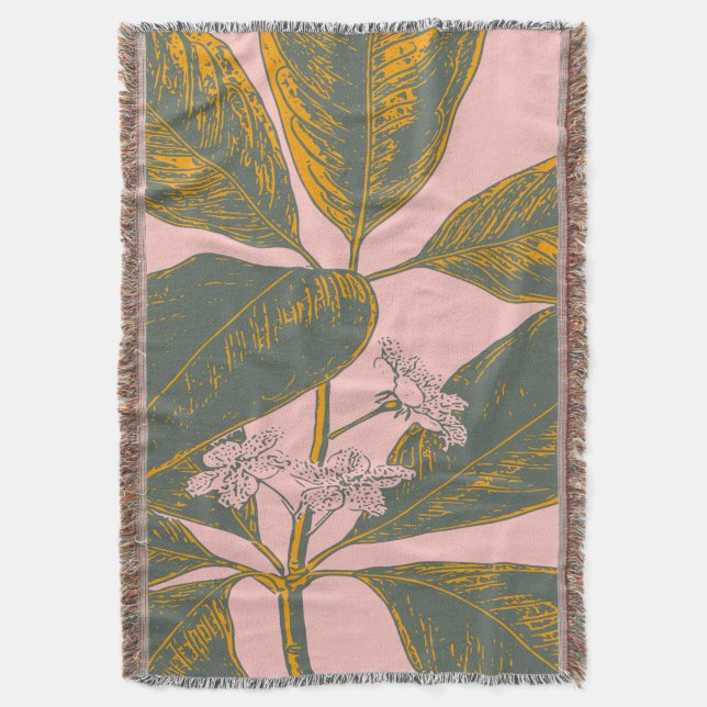 Botanischer Zeichn an der Frontseite Rosa und Grün Decke (Vorderseite Vertikal)