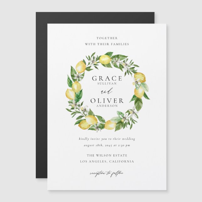 Botanischer Zitronengarten und Grüngarten Hochzeit Magneteinladung (Vorne/Hinten)